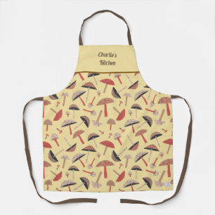 Retro Wild Mushrooms Whimsical Yellow Botanical Schürze