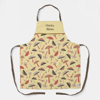 Retro Wild Mushrooms Whimsical Yellow Botanical Schürze
