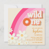 Retro Wild One Daisy Birthday Pink Einladung (Vorderseite)