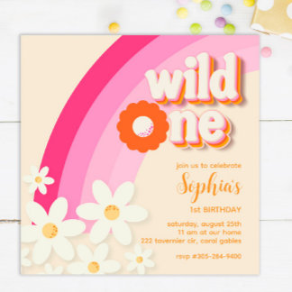 Retro Wild One Daisy Birthday Pink Einladung