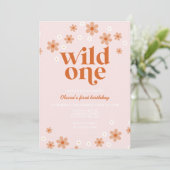 Retro wild One daisy boho ersten Geburtstag Einladung (Stehend Vorderseite)