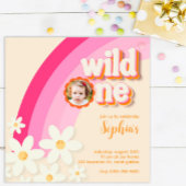 Retro Wild One Daisy Pink Foto Einladung | Boho
