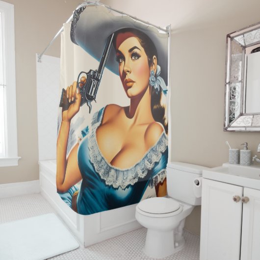 Retro Wild West Pin-up Duschvorhang (Beispiel)