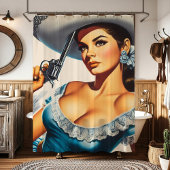Retro Wild West Pin-up Duschvorhang