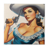 Retro Wild West Pin-up Fliese (Vorderseite)