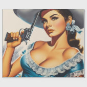 Retro Wild West Pin-up Geschenkpapier (Flach)