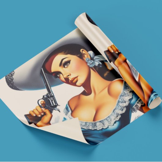Retro Wild West Pin-up Geschenkpapier