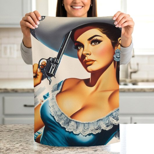 Retro-Wild-West-Pin-up Geschirrtuch