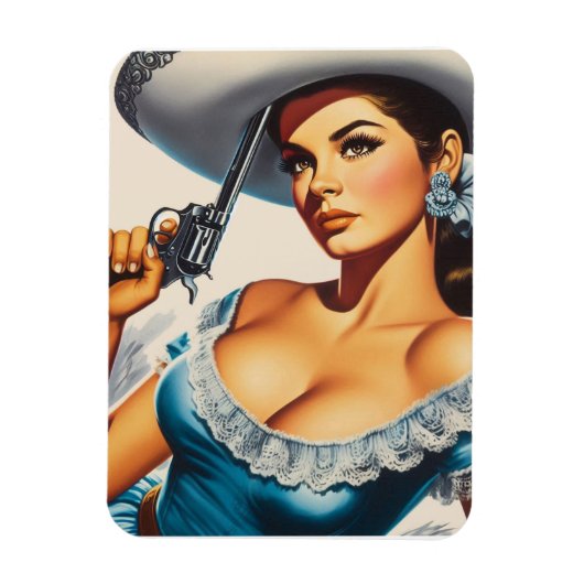 Retro Wild West Pin-up Magnet (Vertikal)