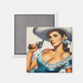 Retro-Wild-West-Pin-up Magnet (Vorderseite/Rückseite)