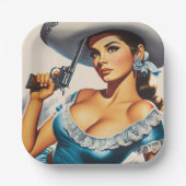 Retro-Wild-West-Pin-up Pappteller (Vorderseite)