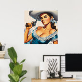 Retro-Wild-West-Pin-up Poster (Heimbüro)
