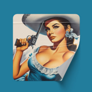 Retro-Wild-West-Pin-up Quadratischer Aufkleber