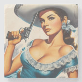 Retro Wild West Pin-up Steinuntersetzer (Vorderseite)