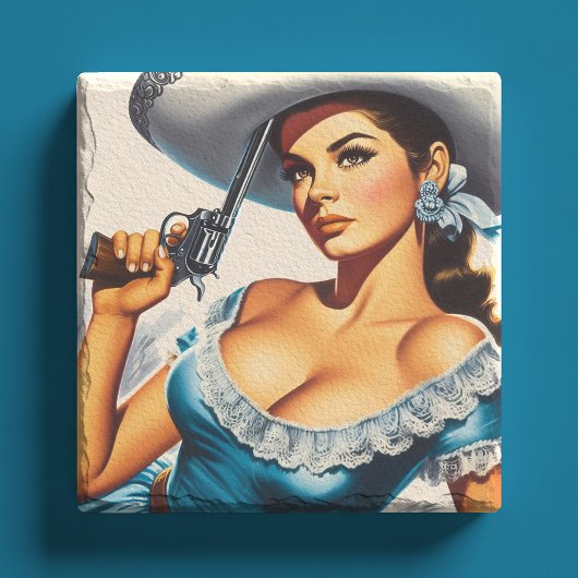 Retro Wild West Pin-up Steinuntersetzer