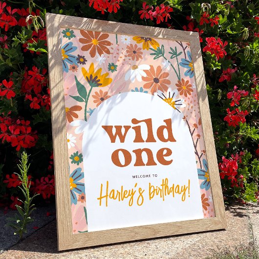 Retro Wildblume 1. Geburtstag Party Begrüßungszeic Poster
