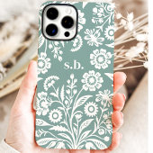 Retro-Wildblume Aquamarine florale Monogramm Case-Mate iPhone Hülle