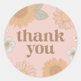 Retro Wildblume Babydusche Vielen Dank Runder Aufkleber