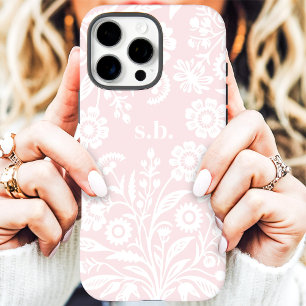 Retro-Wildblume Blush Pink Floral Monogramm iPhone 16 Pro Max Hülle