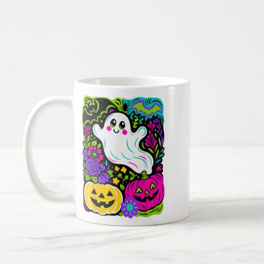 Retro Wildblume Boho Ghost Floral Halloween Niedli Kaffeetasse (Links)
