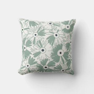 Retro-Wildblume & Diamantgitter-Reversible Sage Kissen