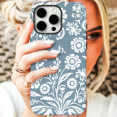 Retro Wildblume Dusty Blue Floral Monogramm Case-Mate iPhone Hülle
