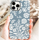 Retro Wildblume Dusty Blue Floral Monogramm Case-Mate iPhone Hülle