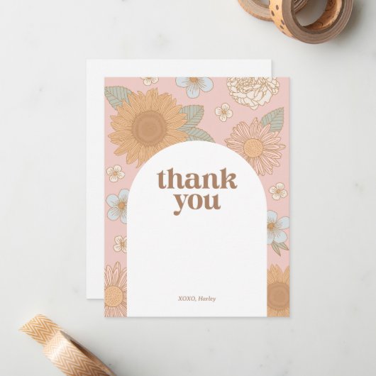 Retro Wildblume Geburtstag Danke Karte (Vorderseite/Rückseite Beispiel)