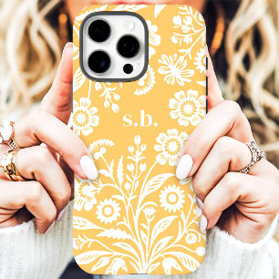 Retro Wildblume Gelbe Blumenmonogramm iPhone 16 Pro Max Hülle