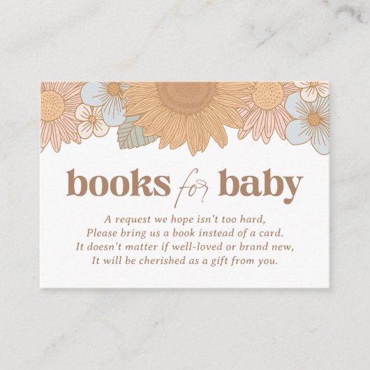 Retro Wildblume Girl Babydusche Bücher für Baby Begleitkarte (Vorderseite)