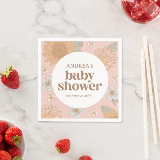 Retro Wildblume Girl Babydusche Serviette (Beispiel)