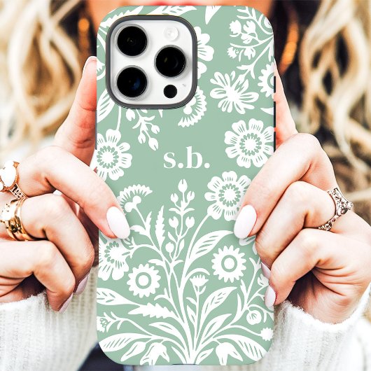 Retro-Wildblume Minze grüne Blütenmonogramm Case-Mate iPhone Hülle