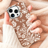 Retro Wildblume Mocha Mousse Floral Monogram Case-Mate iPhone Hülle