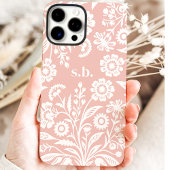 Retro-Wildblume Weichkorallenfloral Monogramm Case-Mate iPhone Hülle