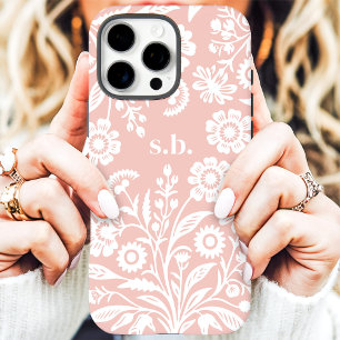 Retro-Wildblume Weichkorallenfloral Monogramm iPhone 16 Pro Max Hülle