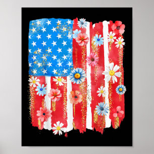 Retro-Wildblumen-Amerikanische-Flagge-Frauen-4.-Ju Poster