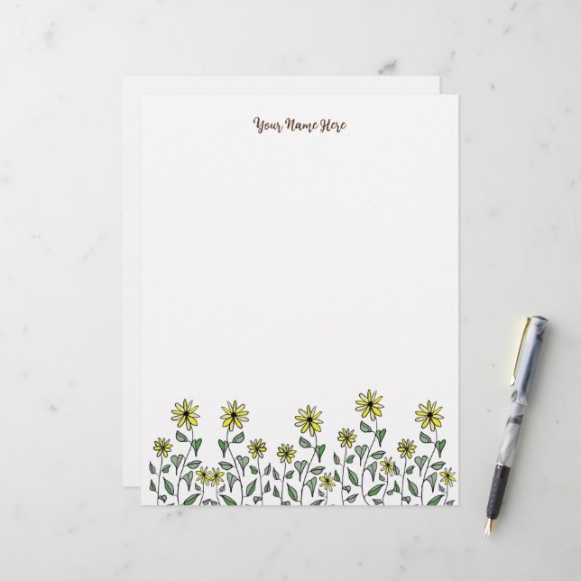 Retro-Wildblumen-Doodle Personalisiert Süße Blumen Briefbogen (Vorderseite/Rückseite Beispiel)
