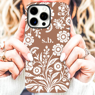 Retro-Wildblumen-Mocha-Mousse-Blumen-Monogramm iPhone 16 Pro Max Hülle