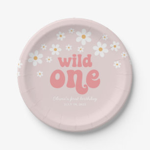 Retro wilde eine Daisy Boho Blumen zum ersten Gebu Pappteller