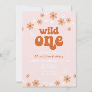Retro wilde eins daisy boho erste geburtstagseinla einladung