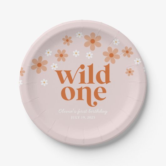 Retro wilde eins daisy boho erster Geburtstag Pappteller (Vorderseite)