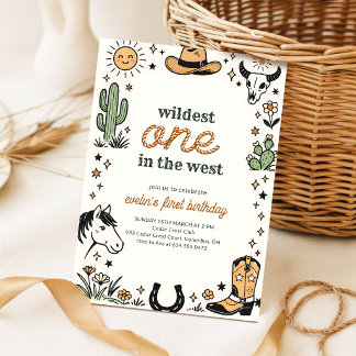 Retro Wildester Cowboy Western 1. Geburtstag Einladung