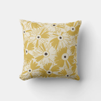 Retro Wildflower & Diamond Grid Reversible Mustard Kissen