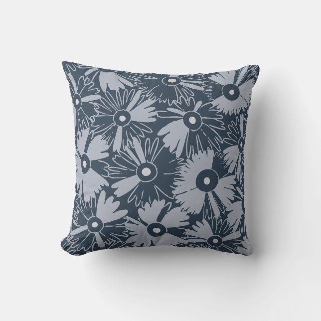 Retro Wildflower & Diamond Grid Reversible Navy Kissen (Vorderseite)