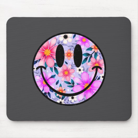 Retro Wildflower Smile Face Floral Lover Happy Fac Mousepad (Vorne)