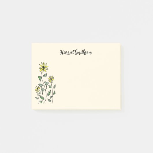Retro Wildflowers Personalized Boho Botanical Post-it Klebezettel (Vorderseite)