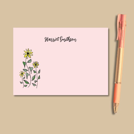 Retro Wildflowers Personalized Pink Botanical Post-it Klebezettel