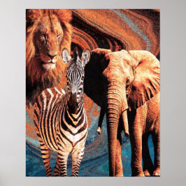 Retro-Wildtier-Collage-Poster Poster