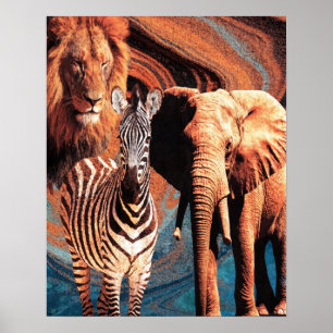 Retro-Wildtier-Collage-Poster Poster