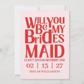 Retro Will You Be My Bridesmaid Red Pink Einladung (Vorderseite)